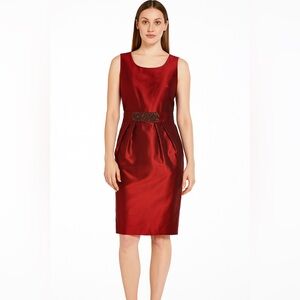 Alex Evenings Dress Women's Size 4P Petite Cocktail Belt Ruby‎ Red NEW